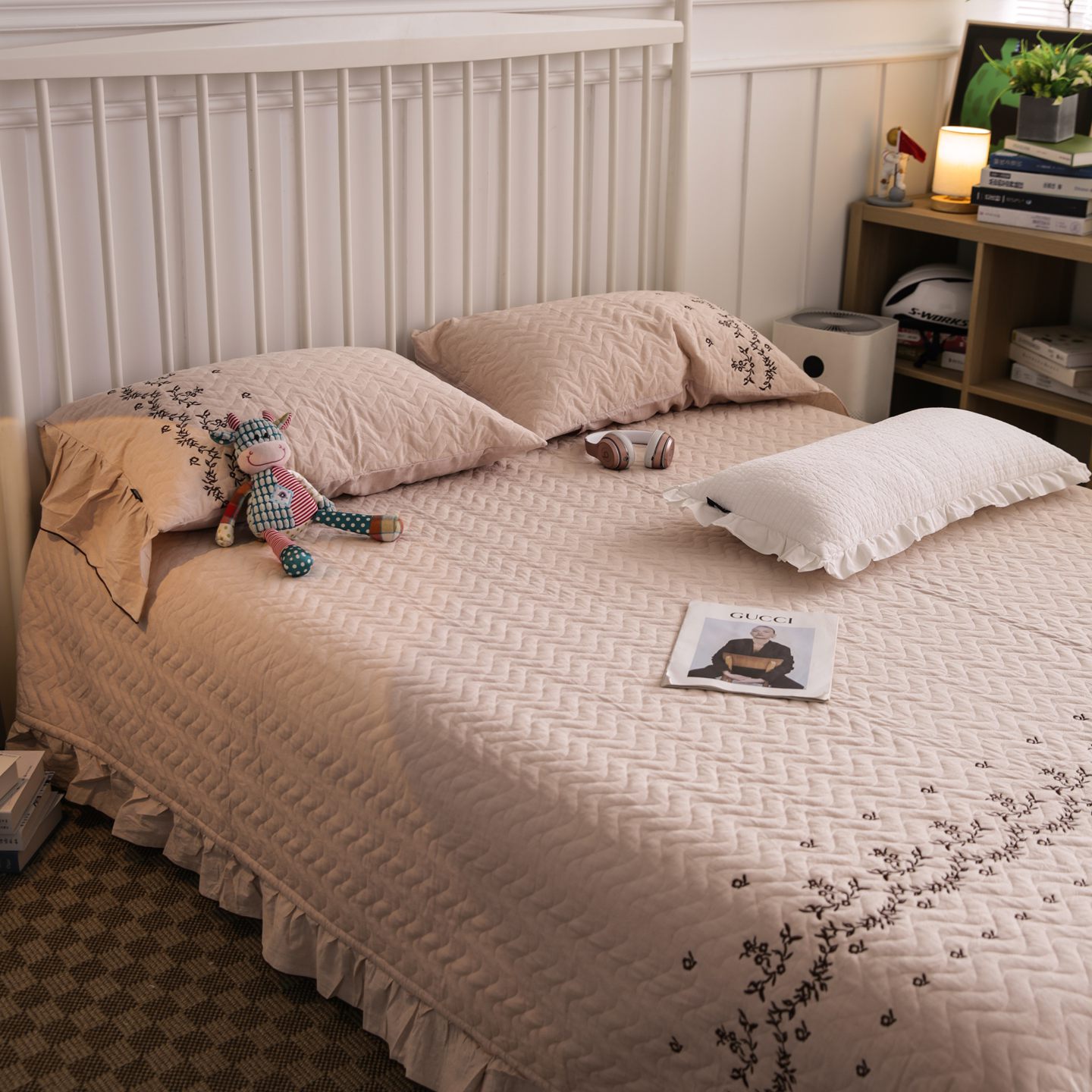 轻奢双面长绒棉床盖三件套夹棉绗缝榻榻米用炕盖防滑纯棉加厚床单