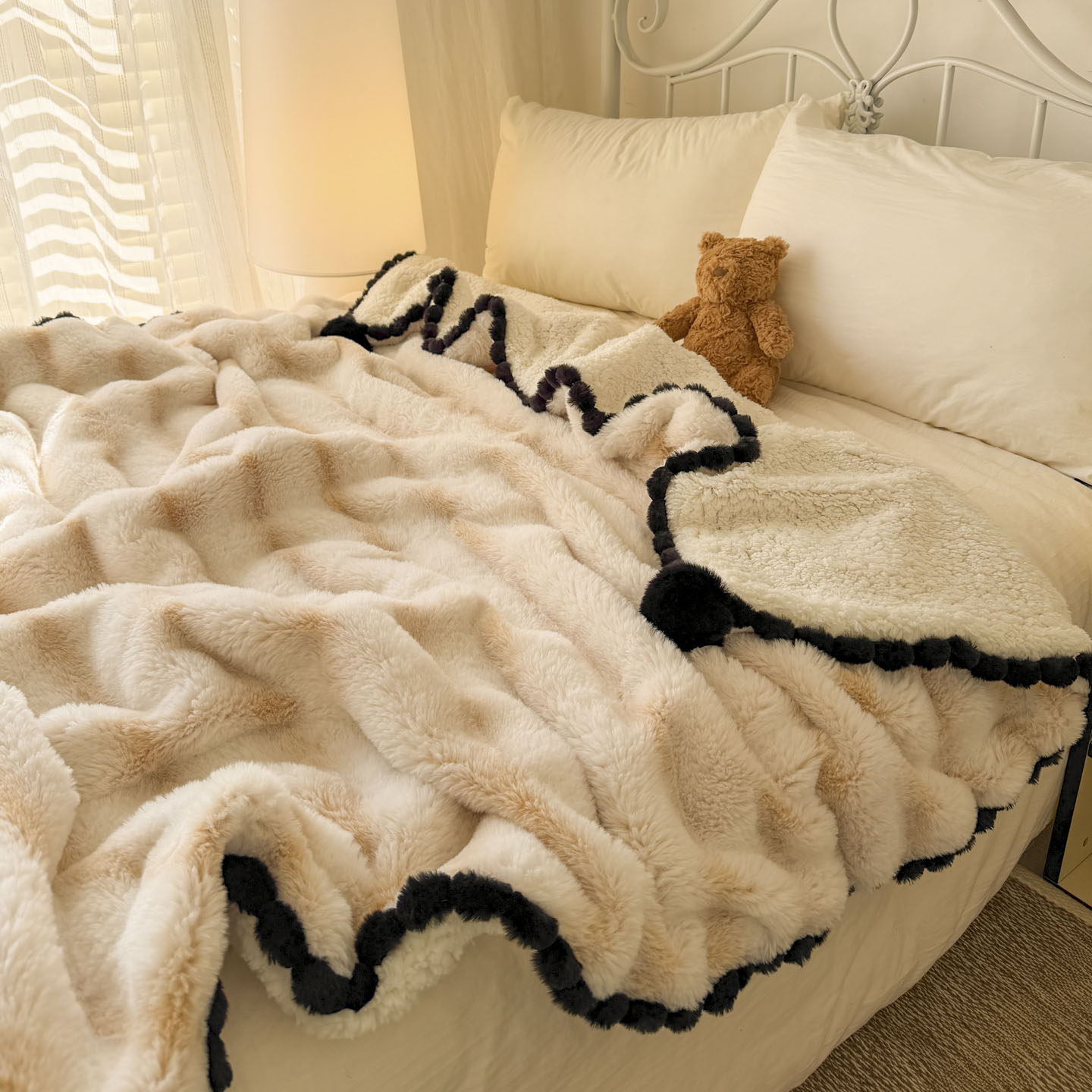 秋冬加厚毛球咖色兔毛绒羊羔绒毯毛毯珊瑚绒披肩沙发盖毯保暖床品