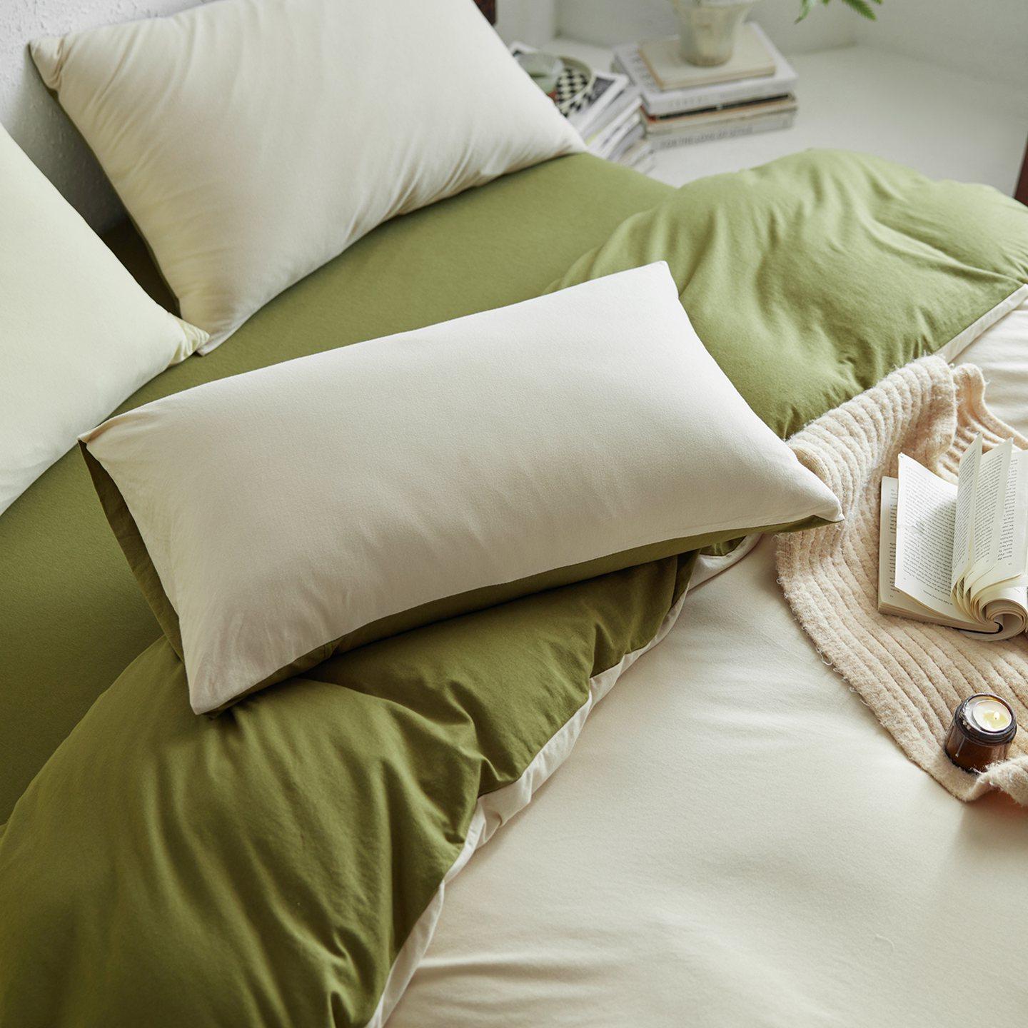 软糯简约纯色双拼超柔软全棉针织绿色四件套纯棉1.5m被套床单床品