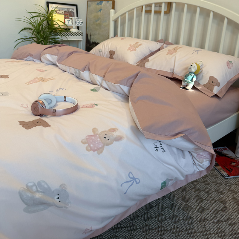 ins卡通风可爱儿童100全棉四件套纯棉床单被套双人床上用品1.8m床