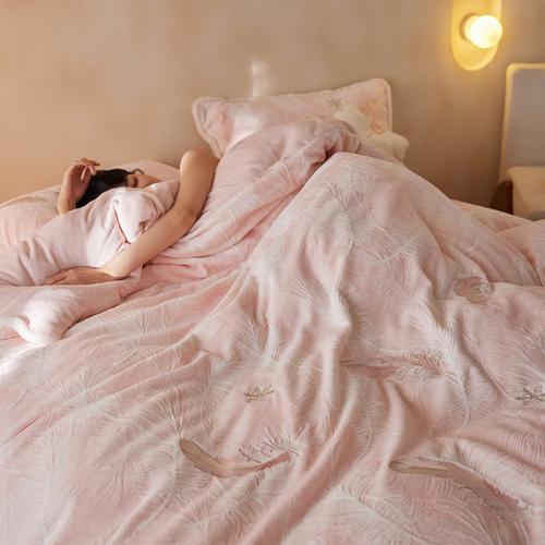 高克重250g加厚保暖粉色锦芙立体雕花牛奶绒四件套珊瑚绒冬季床品