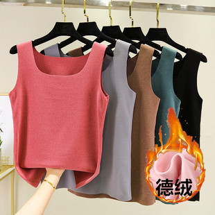 秋冬保暖背心女加绒加厚无痕德绒上衣发热吊带内衣女打底内搭秋衣