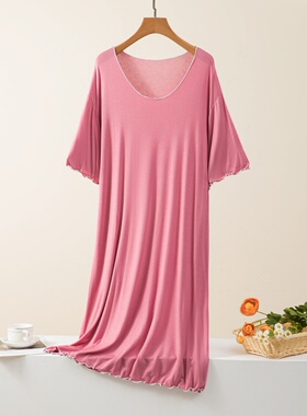 莫代尔短袖连衣裙女夏季薄款宽松大码居家睡裙外穿休闲a字裙长裙