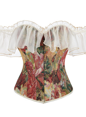 新款corset top莫奈油画风复古鱼骨胸衣紧身聚拢宫廷塑身上衣
