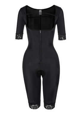 拉链连体塑身衣女中袖ful body shaper外贸大码蕾丝shapewear