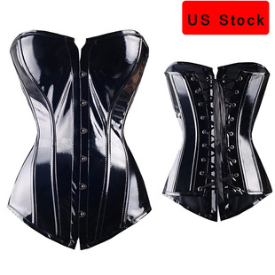 PVC Leather Corset机能帅酷亮皮束身衣托胸塑性收腹紧身胸衣