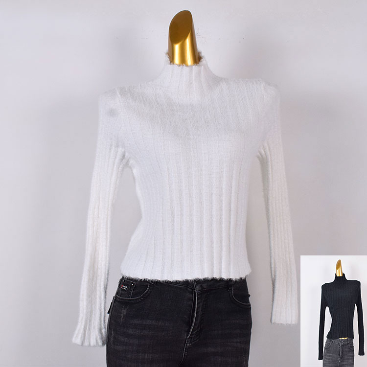 针织套头高领修身弹力上衣