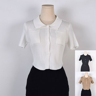 小个子靓妹女装夏季薄款POLO衫修身洋气百搭短款针织开衫短袖上衣
