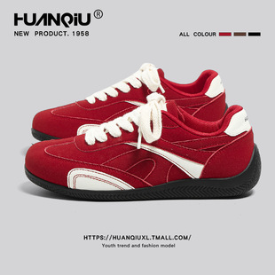 环球休闲板鞋男款2026年春新款内增高红色德训鞋复古运动赛车鞋子