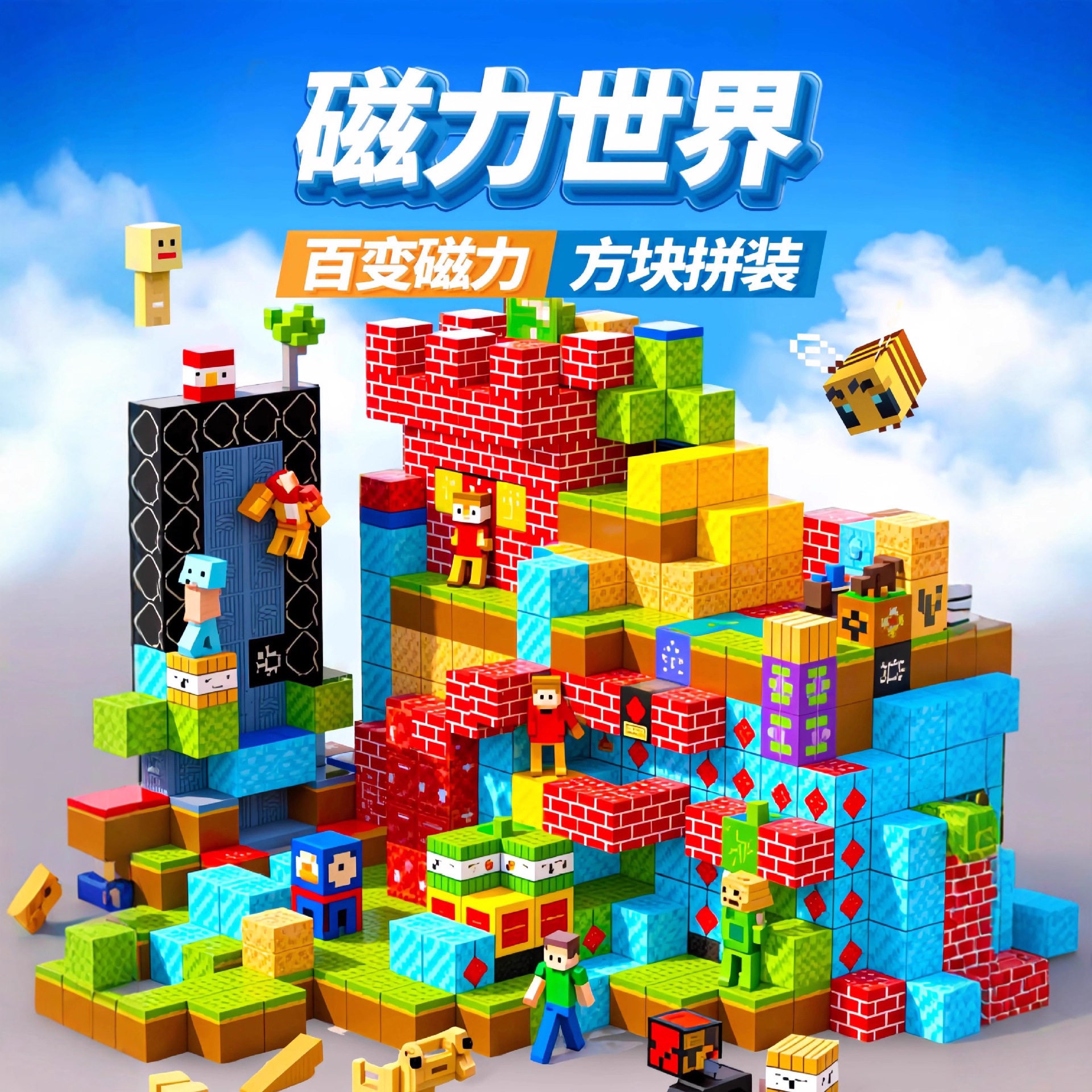 儿童益智百变磁力块新款正版我的世界磁力积木方块拼装创意玩具,玩具/童车/益智/积木/模型,逻辑/思维训练玩具,淘宝优惠券,粉丝福利购,淘宝优惠卷