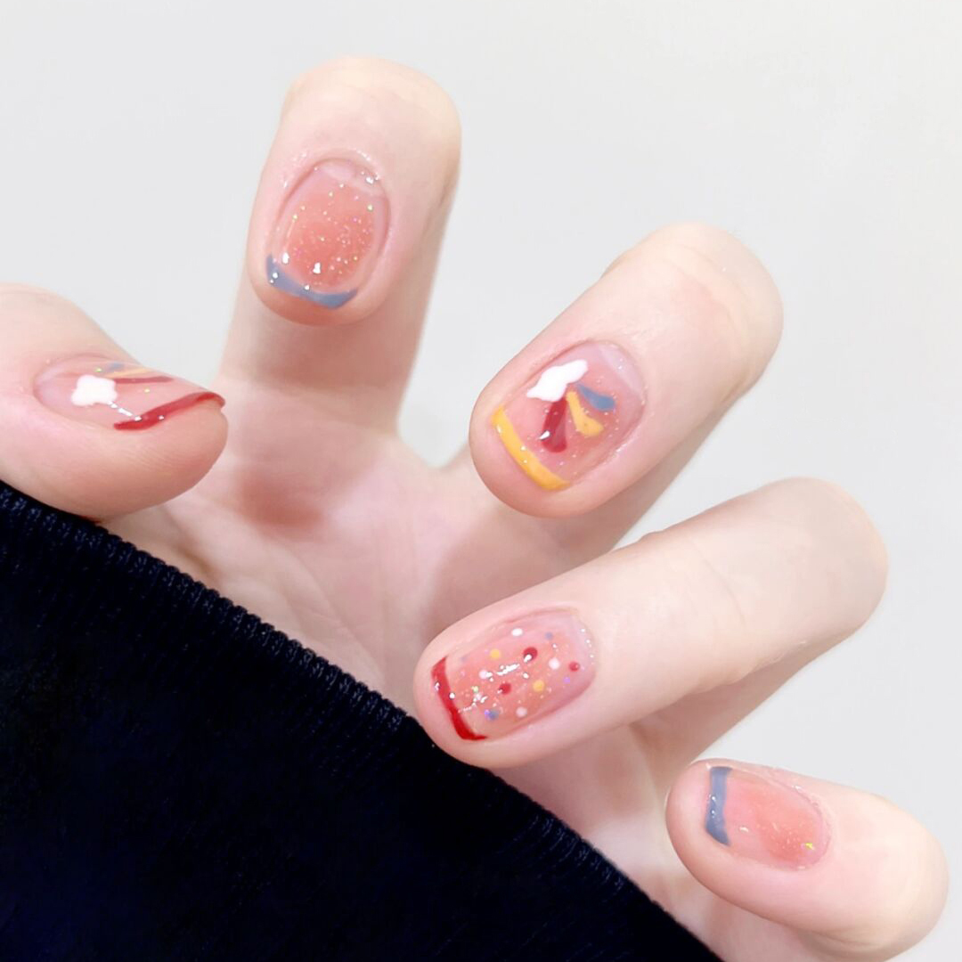 萤火虫指甲贴片夏日梦幻糖果彩虹显白美甲成品 可穿戴式光疗甲片
