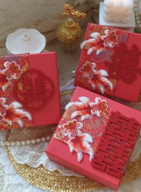 原创定制红色中式创意喜糖盒结婚婚礼糖果礼盒装空盒糖盒免折叠