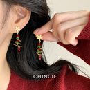 「圣诞雪松」螺旋圣诞树星星耳钉秋冬新年氛围感耳夹节日气质耳饰