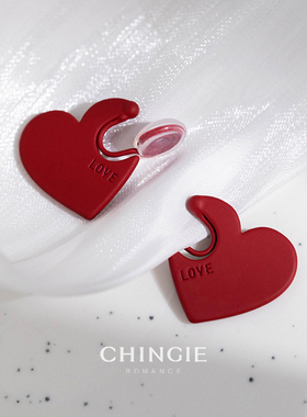 「心心相印」IU同款红色爱心蚊香盘耳夹气质个性小众设计感耳环女