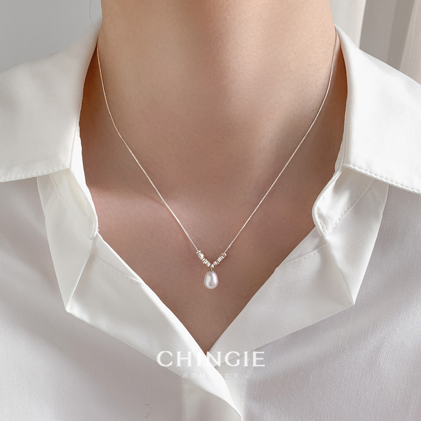 925银天然珍珠碎银子项链