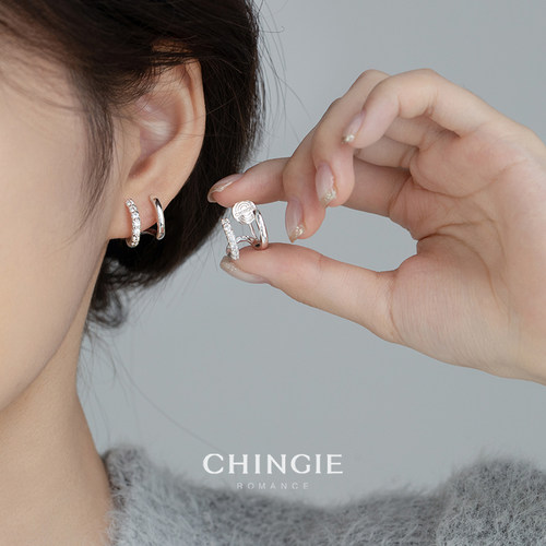 青芥双层圆圈耳夹耳环