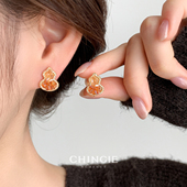 「青芥」焦糖渐变水晶葫芦耳环超好看独特漂亮轻奢旺财耳饰女耳夹