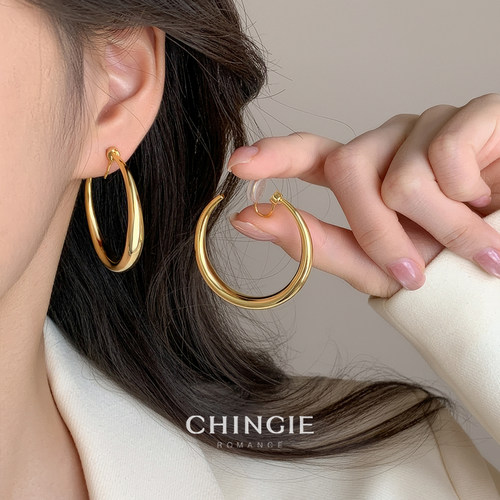 青芥金属圆圈耳夹耳环