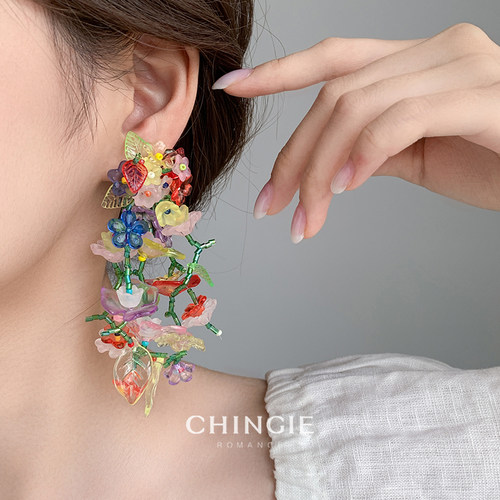 青芥多巴胺度假风花朵流苏耳环