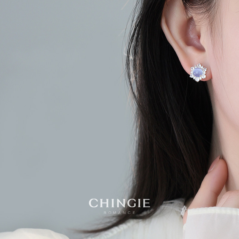 「青芥」蓝色银河水晶满钻星星无耳洞耳夹独特漂亮耳环清冷感耳饰