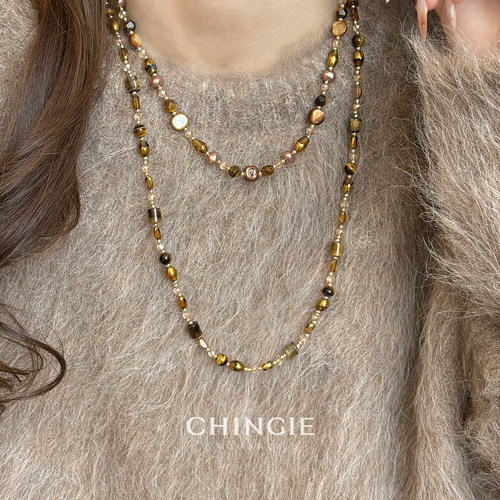 美拉德天然虎眼石水晶项链