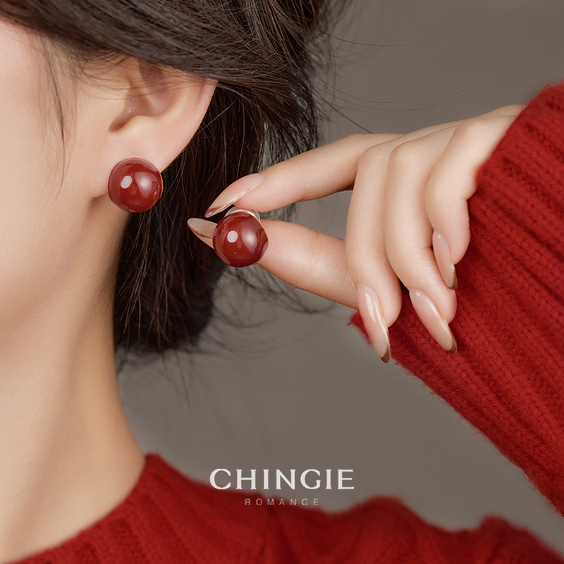 「青芥」复古国风酒红滴釉豆豆耳环秋冬新款超显白耳饰无耳洞耳夹,饰品/流行首饰/时尚饰品新,耳夹,淘宝优惠券,粉丝福利购,淘宝优惠卷