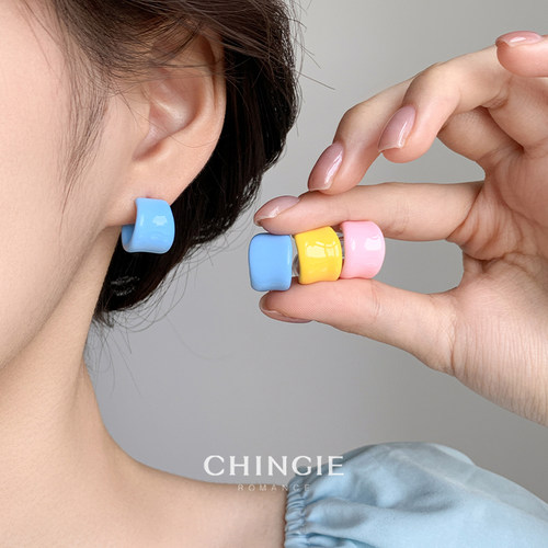 青芥多巴胺彩色C形圈圈耳环