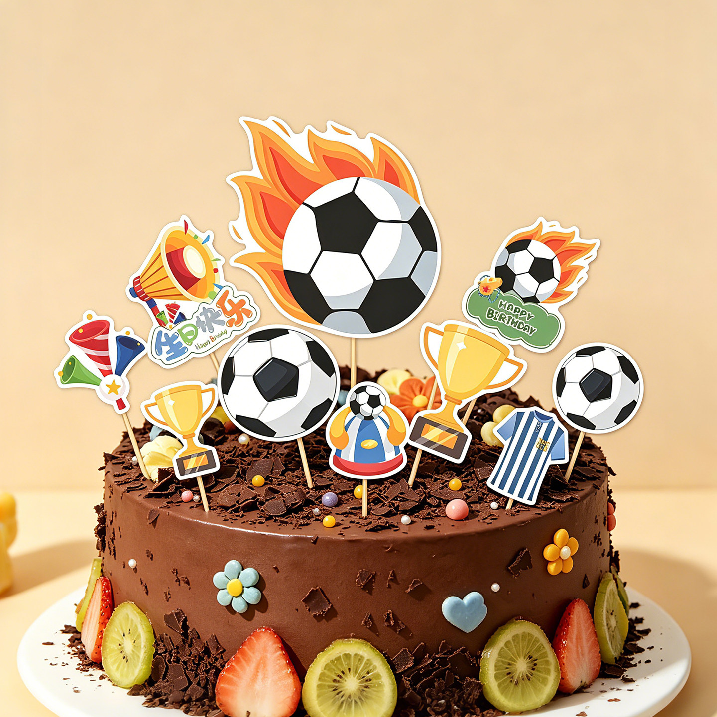 足球生日蛋糕插牌派对套装