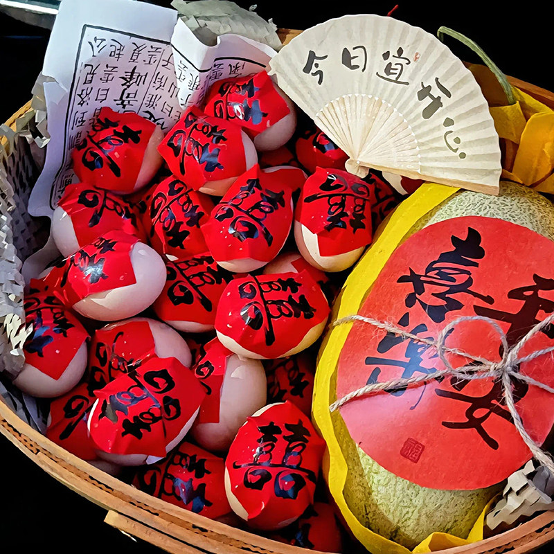 大红色洒金双喜迷你菱形贴鸡蛋纸杯水果烘焙封口贴装饰订婚伴手礼
