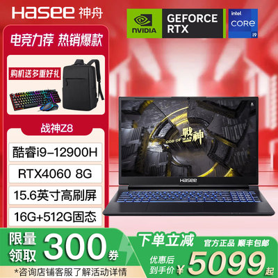 Hasee/神舟 战神 Z7/Z8/S8游戏本RTX4060 8G独显直连笔记本电脑