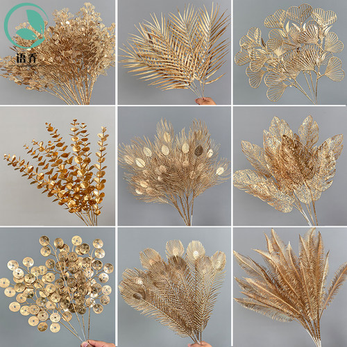 金色仿真花银杏叶新年福桶