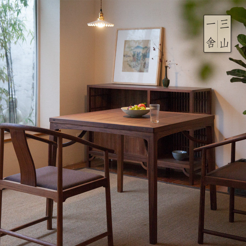 三山一舍新中式简约黑胡桃木实木方桌八仙桌子餐桌椅组合饭桌茶桌|msdalam kategori perabot kediaman, of Tables, meja makan - dari Buy2taobao.com untuk memberikan perkhidmatan ejen Taobao profesional membeli