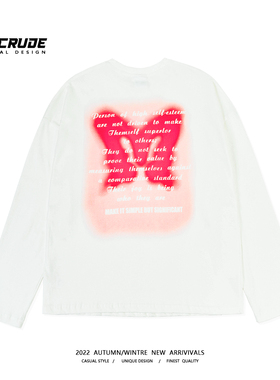 美式蝴蝶印花长袖T恤男女情侣款国潮小众设计感秋季休闲体恤上衣