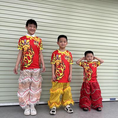 学生龙狮表演短袖儿童小狮裤人造毛狮裤子服装小孩幼儿园南醒狮裤