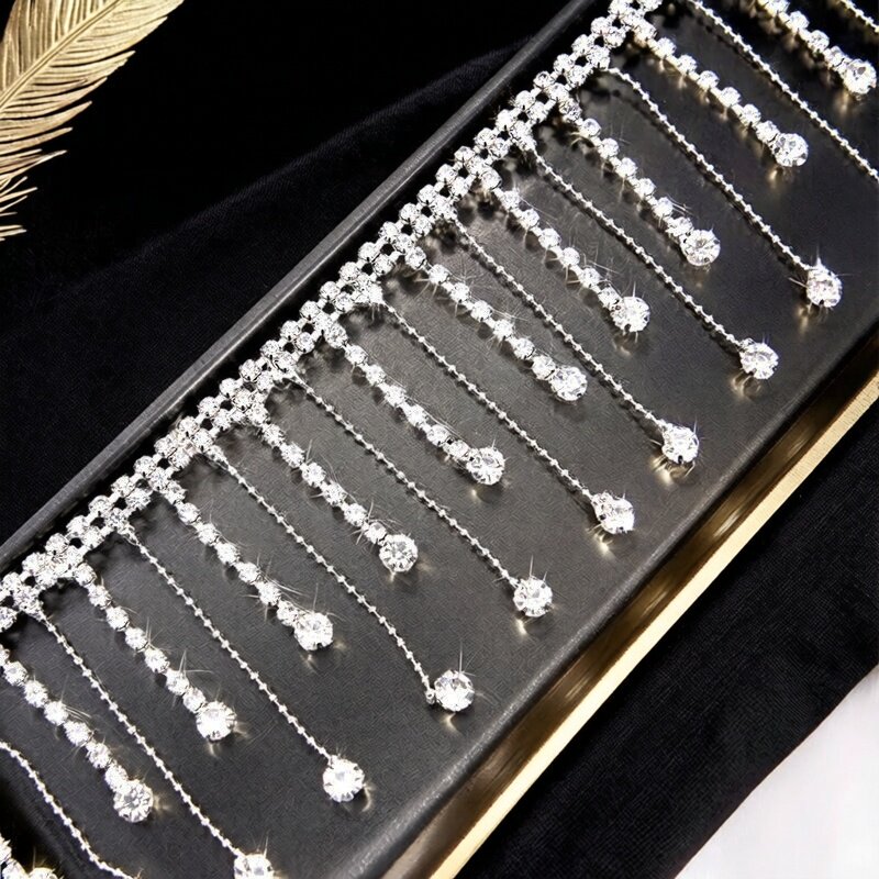 双排玻璃波珠钻链水钻流苏链条DIY配件爪链服装辅料装饰链水滴钻