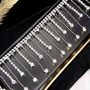 双排玻璃波珠钻链水钻流苏链条DIY配件爪链服装辅料装饰链水滴钻