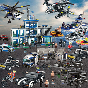 卫乐积木城市防暴警察突击巡逻指挥车警察局益智拼装玩具