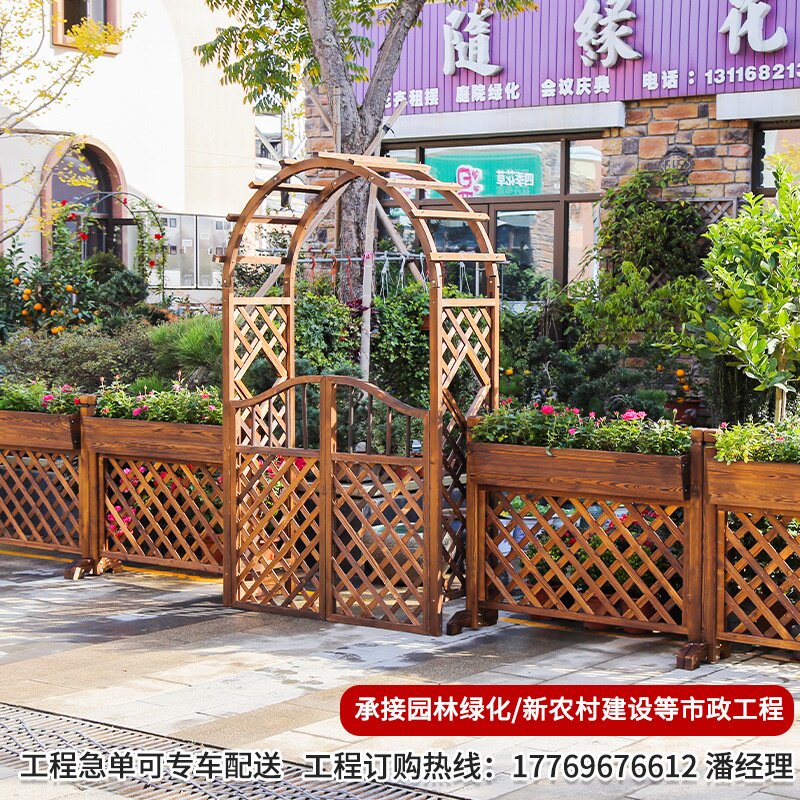 户外木质防腐木门木栅栏园艺双开门篱笆门拱门院子门木围栏花园门