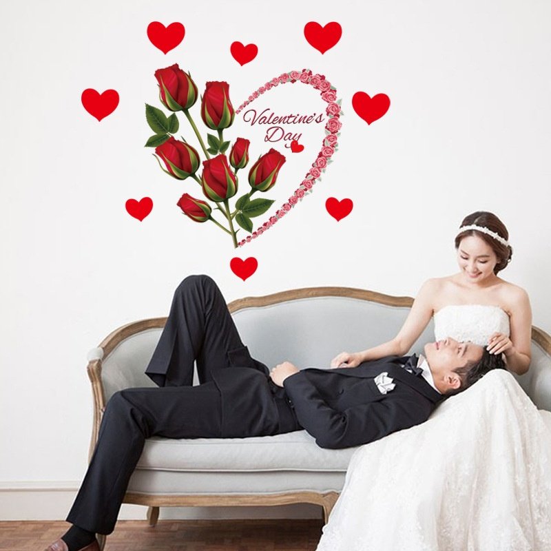 SK66005 爱心红玫瑰 浪漫卧室客厅玄关家居装饰墙贴2016 年新品,家居饰品,软装墙贴,淘宝优惠券,粉丝福利购,淘宝优惠卷