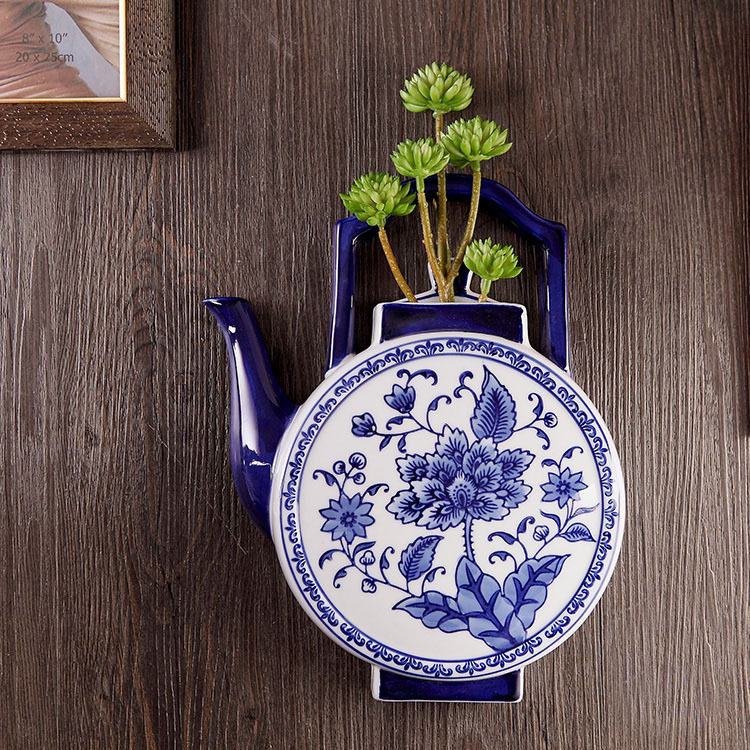 陶瓷壁挂花插景德镇陶瓷器青花瓷中式古典家居装饰品茶壶墙面挂件