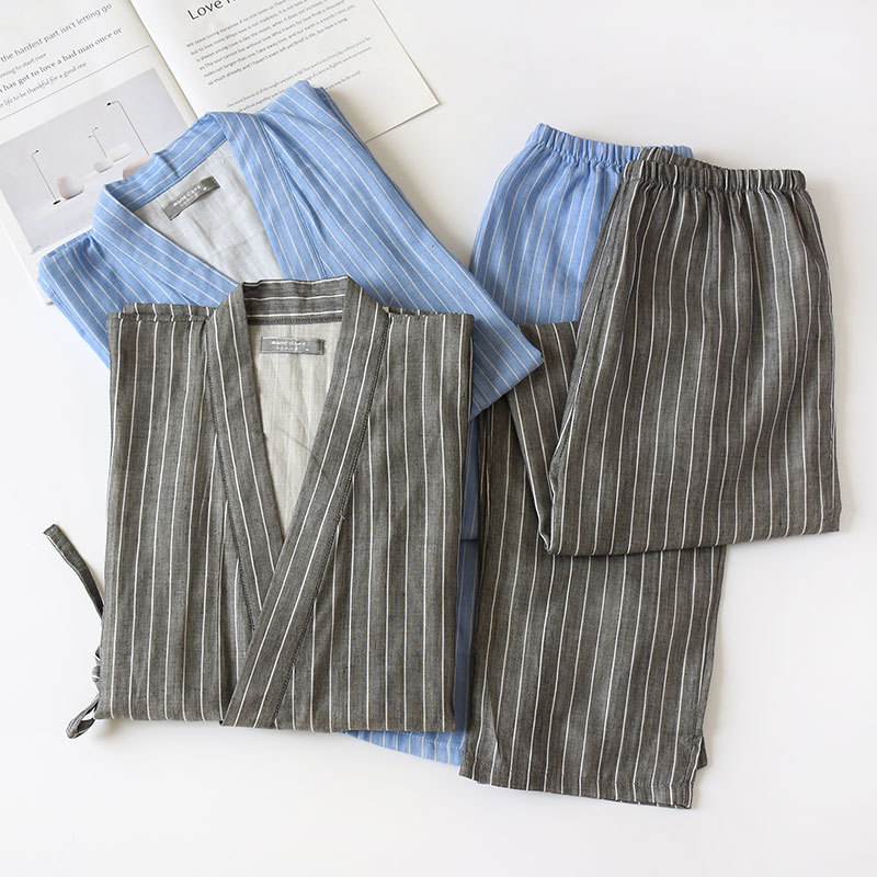 情侣和服睡衣 春夏梭织双层纱布男女日系长袖和服宽松休闲家居服