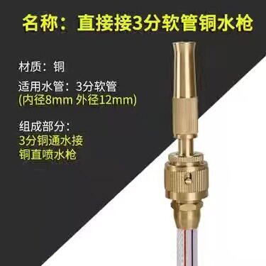 纯铜高压洗车水枪家用水管软管3分4分5分6分浇花喷头汽车冲洗工具