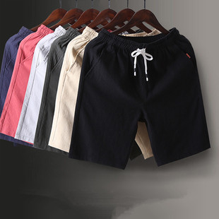 衩五分裤 男士 薄款 男式 沙滩裤 大裤 子日系男棉麻休闲短裤 裤 新款 夏季