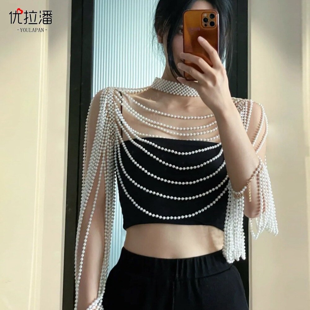 优拉潘 vg67 欧美串珠新娘礼服披肩汉服带袖珍珠云肩宫廷肩链
