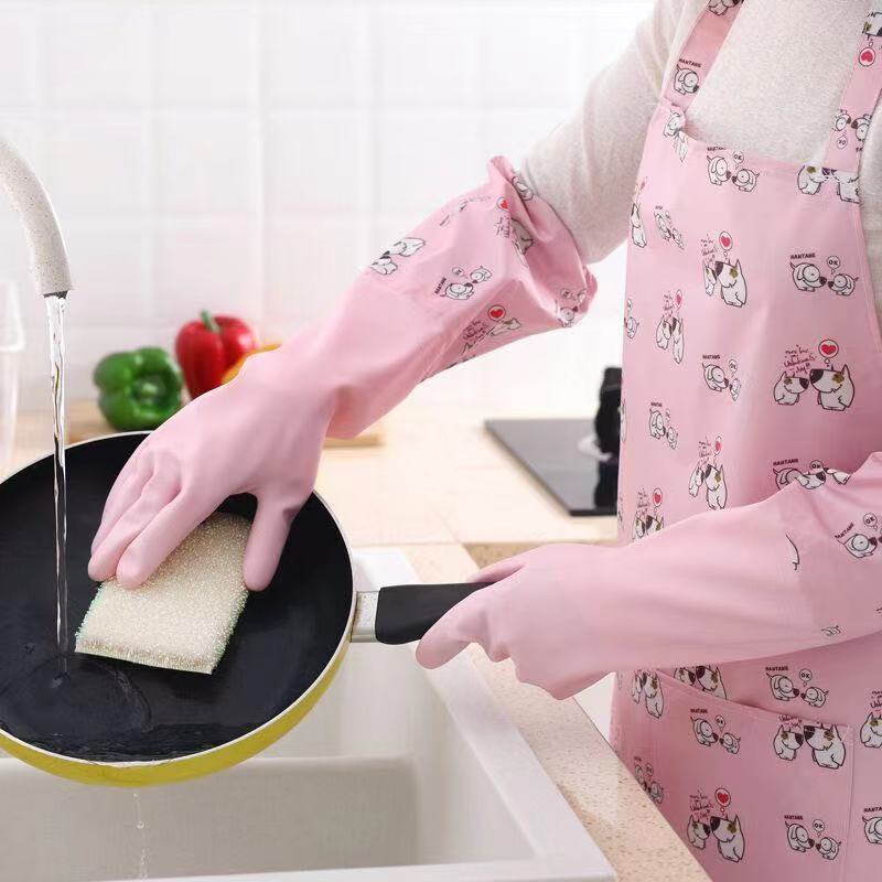 家务手套女士厨房洗碗加长加绒洗衣服防水防冻耐磨塑胶橡胶手套