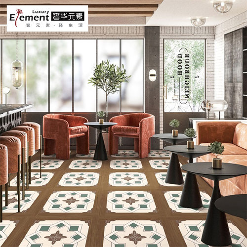中古风木纹小花砖复古特色地板砖浴室阳台卫生间餐厅地面瓷砖地砖