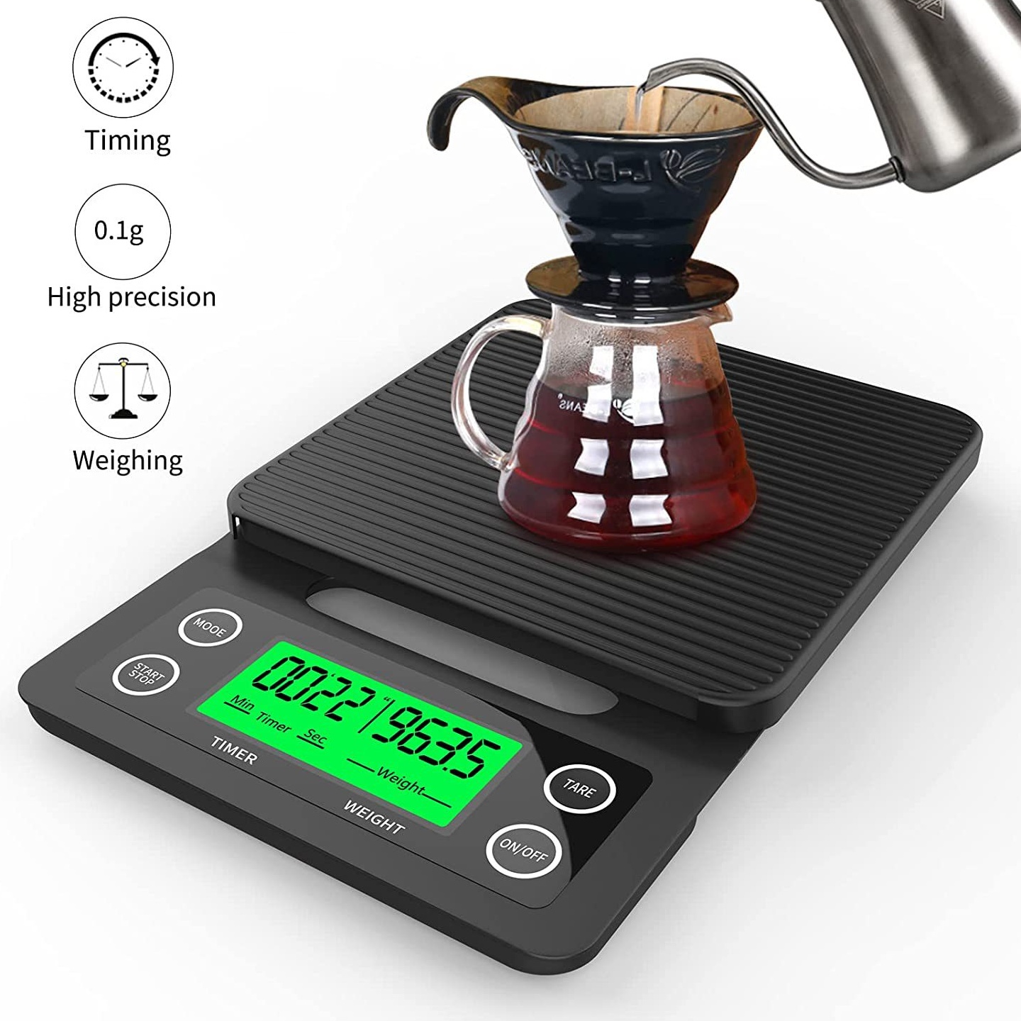 意式小型精准咖啡电子秤高精度厨房秤手冲咖啡称专用计时秤