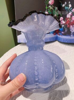中古芬顿风手工玻璃紫色花瓶法式复古风插花器南瓜瓶家居摆件