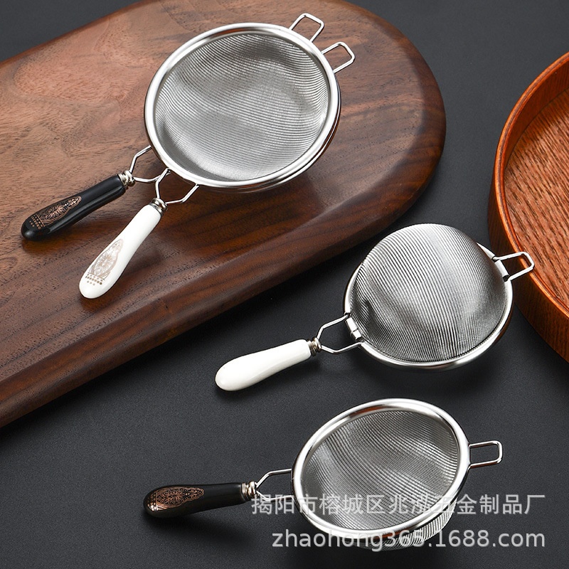日式304不锈钢茶滤茶隔细密过滤网滤茶器茶漏黑白柄大小厂家