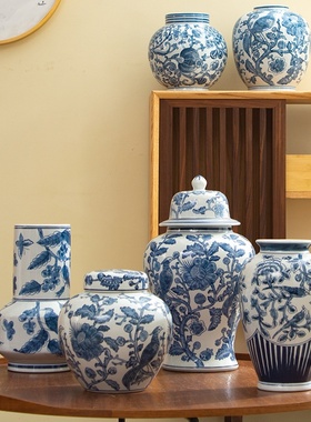 出口法国新中式陶瓷花瓶青花瓷可水培瓷器摆件客厅插花家居装饰品